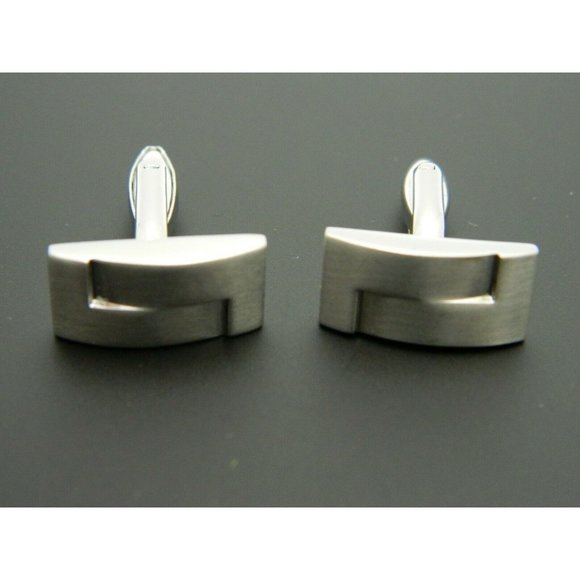Vintage Other - Silver Tone Modern Abstract Brick Metal Cufflinks
